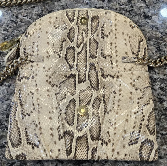 Henri Bendel Beige Snake-Print Chain Crossbody Bag Clutch - Picture 13 of 16